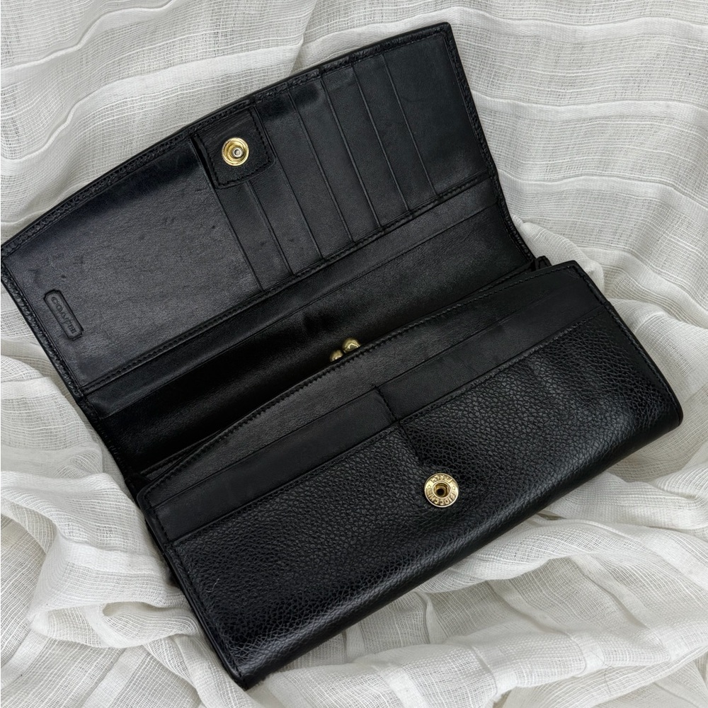 Vintage Coach Madison Black Leather Kiss Lock Clutch Wallet Made in Italy - Picture 2 of 16